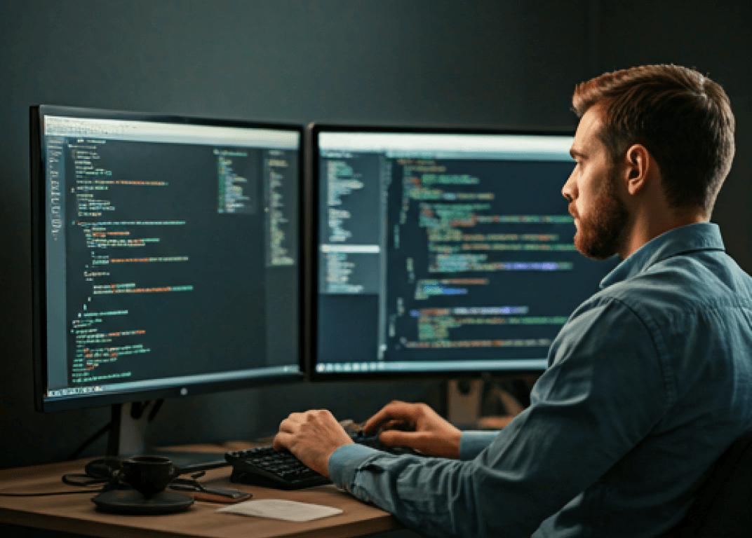 Padmas Technologies founder working at a computer